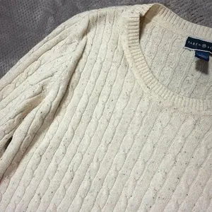 Karen Scott LRG Cream Cable Knit Crewneck Sweater Cotton Blend Speckled Academia thumbnail 6