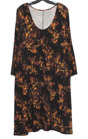 Garnet Hill Trapeze Dress Floral Black Orange Fall Boho Jersey Knit Stretch XL thumbnail 1