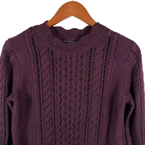 Banana Republic Sweater Womens M Purple Cable Knit Crew Neck Pullover Casual thumbnail 6