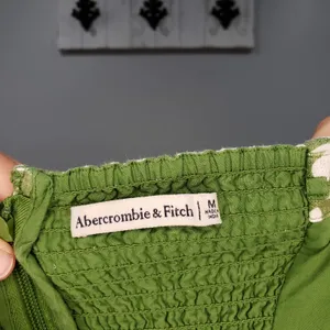 Abercrombie Strapless Linen Blend Mini Dress Green White Size M thumbnail 3