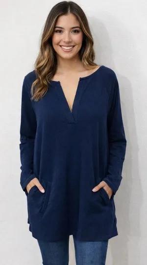 Lilly Pulitzer Skipper V-Neck Popover Tunic Navy‎ Blue Pockets Size Large thumbnail 1