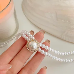 Elegant White Pearl Pendant Choker Necklace for Women,Layered Pearl Necklace thumbnail 3