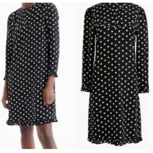 J. Crew Collection Black & White Silk Stars Button Scalloped Dress Size 0 thumbnail 2
