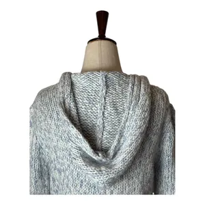 By Next Era Sweater Women Medium Blue White Cable Knit Hooded Pullover‎ Tassel thumbnail 4