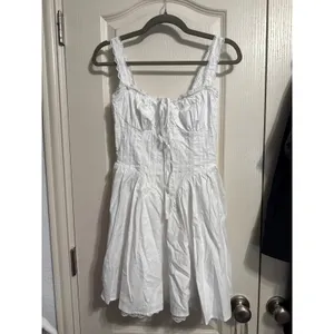 White Milkmaid Mini Dress Cottagecore Coquette Fairycore Western Ribbon Tie thumbnail 2