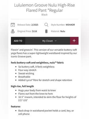 Lululemon NWT Groove Nulu High Rise Flared Pants Regular Leggings Black Size 6 thumbnail 4