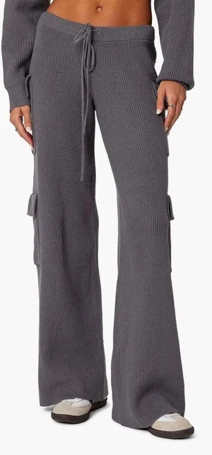 Edikted Wynter Gray Knit Cargo Pants Sz M Y2K Utility Wide Leg thumbnail 1