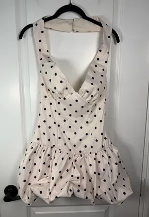 White Fox The Moment I Met You Mini Dress Cream Black Polka Dot XS thumbnail 1