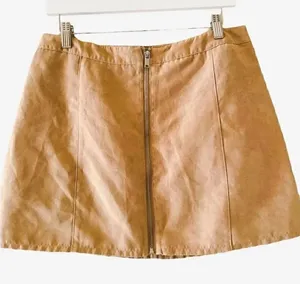 H& M Divided Suede Zipper Front Tan Womens Mini Skirt SZ 12 thumbnail 1