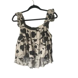 Mi Ami Women's Size Small Oversized Black White Cow Print Ruffle Western Blouse‎ thumbnail 7