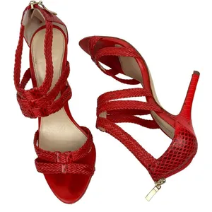 ALEXANDRE BIRMAN Red Woven Strappy Leather Heels Sandals - Size 6.5 thumbnail 7