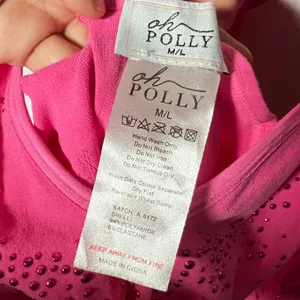 Oh Polly Unitard Romper Womens M/L Pink Rhinestone Cut Out Rave Festival thumbnail 4