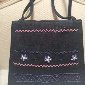 Vintage 90s Beaded Denim Shoulder Bag Blue thumbnail 3