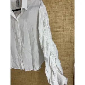 Anthropologie Ruched Sleeve Smocked Cuff Button Down Shirt Women Medium White thumbnail 4