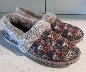 Skechers BOBS for Dogs Women 10 Too Cozy Family Dog Print Faux Fur‎ Slippers thumbnail 1