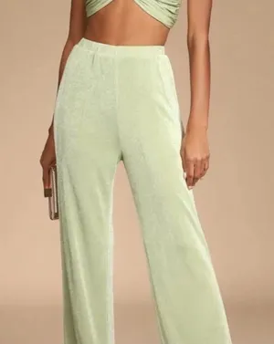 Lulus Make You Do A Double Take Light Green Wide Leg Pants Elastic Waist XL thumbnail 1