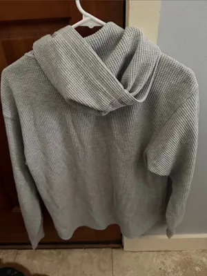 Uniqlo Light Gray Waffle Knit Hooded Sweatshirt thumbnail 3