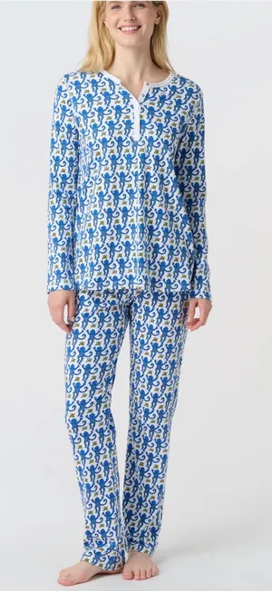 Roller Rabbit Pajamas Monkey Blue Long Sleeve thumbnail 1