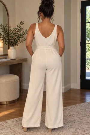 The Limited Cream V-Neck Wide-Leg Jumpsuit thumbnail 3