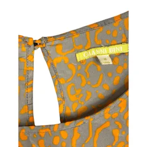 Gianni Bini Animal Print Ruffle Hem Mini Dress Orange Gray Long‎ Sleeve Medium thumbnail 4