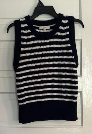LOFT Dark Blue and White Striped Sweater thumbnail 1