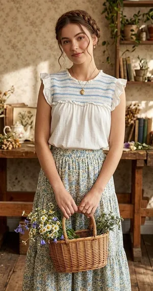 J.Crew smocked ruffle-sleeve embroidered Y2K babydoll cottage-core top large thumbnail 1