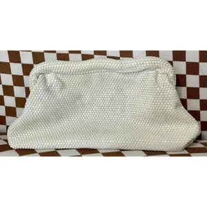 Vintage White Metal Mesh Clutch Purse Mid Century Gate Mouth Evening Bag Bridal thumbnail 2