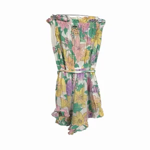 Billabong Womens Sz S Floral Romper Pockets Lightweight Ruffles Strapless Vaca thumbnail 5