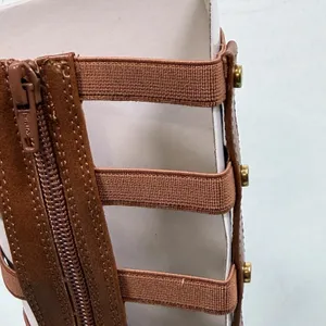 Wild‎ Pair Size-6.5M Romikaa Knee High Gladiator Sandals Brown Faux Leather thumbnail 7