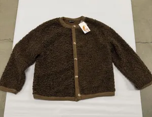 PrettyGarden Brown Sherpa Fleece Cardigan Gold Button Knit Trim Jacket Size L thumbnail 1