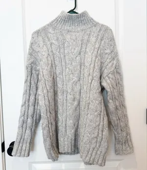 American Eagle Chunky Cable Knit Sweater XS Fisherman Heritage Thick Gray thumbnail 1