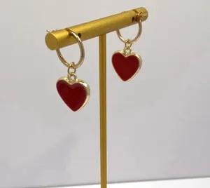 18K Gold Plated Red Heart Dangle Drop Earrings for Women thumbnail 4