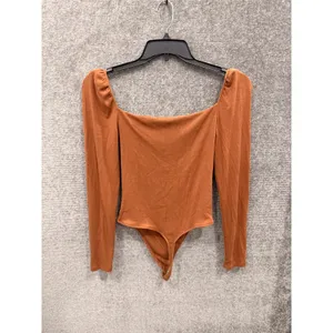 Wilfred Women Bodysuit L Copper Brown Cowl Neck Puffed Shoulder Ribbed 73611 thumbnail 8