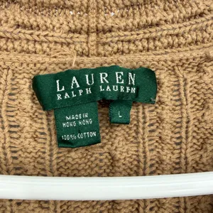 Vintage Lauren Ralph Lauren Brown Cable Knit‎ V-Neck Cotton Sweater Large L thumbnail 4
