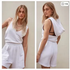 Free People Beach Coastal Resort White V Neck Open Back Hooded Small Romper thumbnail 2