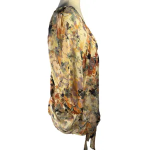 Jeans by Buffalo Floral Tie-Hem Blouse in Yellow, Orange and Green thumbnail 2