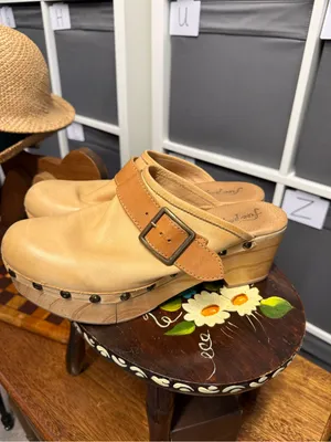 Free People Culver City Clog Leather Tan Clog Mules with Buckle thumbnail 3