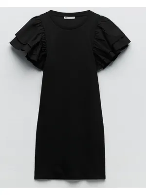$70 NWOT Zara ribbed ruffle sleeve mini dress, S thumbnail 5