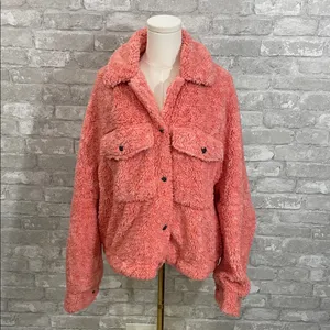 Free People We The Free Teddy Swing Coral Pink Faux Fur Jacket thumbnail 2
