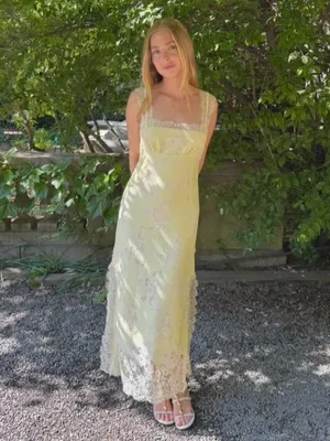 NWT Hill House Alba in Yellow White Lace Maxi Dress XS thumbnail 9