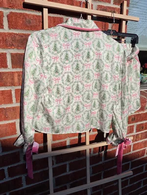 Under The Tree Christmas Pajama Set With Velvet Ties Top XS Bottoms M thumbnail 9