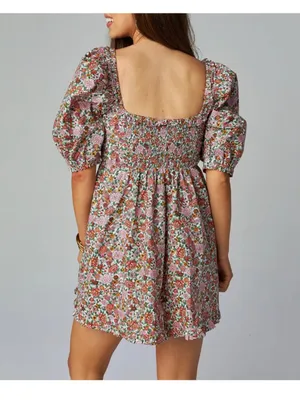 Buddy Love Poppy Puff Sleeve Mini Dress Windsor Women’s Small Pink Floral Ruffle thumbnail 4