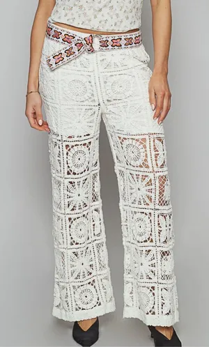 Women's White Crochet Pants Size L thumbnail 1