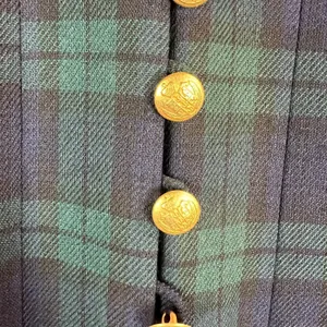 Vintage Tartan‎ Plaid Maxi Dress Womens 4 Green Navy Pleated A-Line Gold Buttons thumbnail 7