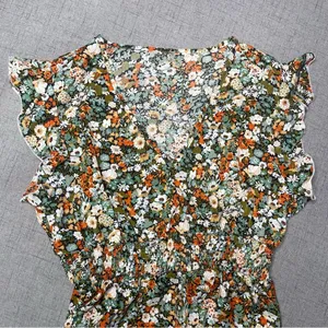 Women’s Ditsy Floral Ruffle Trim V Neck Smocked Waist Boho Maxi Dress NWT thumbnail 8