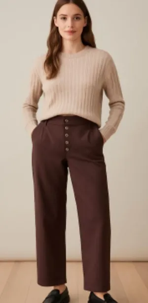 REFORMATION Roz Pant Trouser Button Fly Brown- Size 0P Petite thumbnail 1
