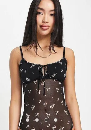 Black Floral Body Suit thumbnail 1