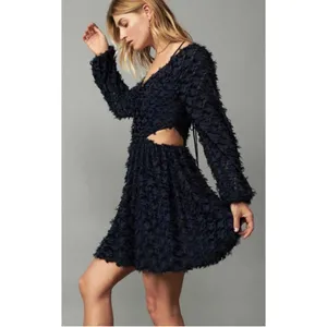 Current Air Textured Fit Flare Cutout Cocktail Party Navy Blue Dress XS NEW NWT thumbnail 3