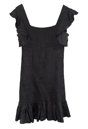 Band‎ of Gypsies Linen Blend Smocked Mini Dress Large Ruffled Sleeve Black Party thumbnail 1