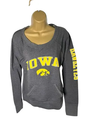 Iowa Hawkeyes Scoop Neck Sweatshirt Kangaroo Pocket Gray M thumbnail 1